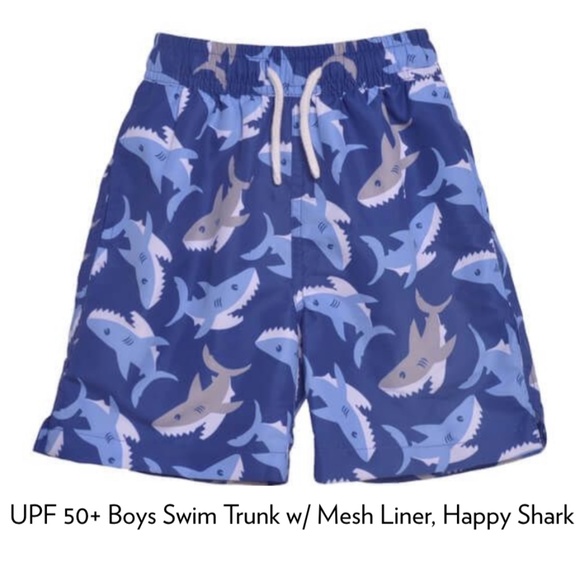 NWT Swim shorts Trunks little boys sz 6 blue shark drawstring flaphappy swimsuit